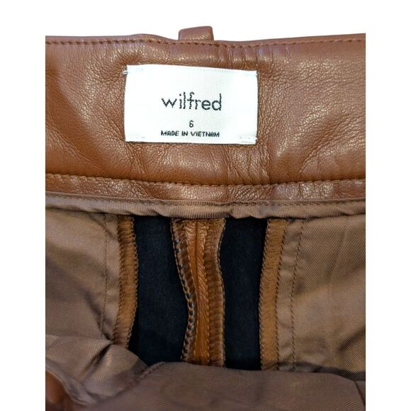 Aritzia Wilfred Effortless Pant Faux Leather Pleated Trousers Chestnut Brown 6 - Picture 7 of 8